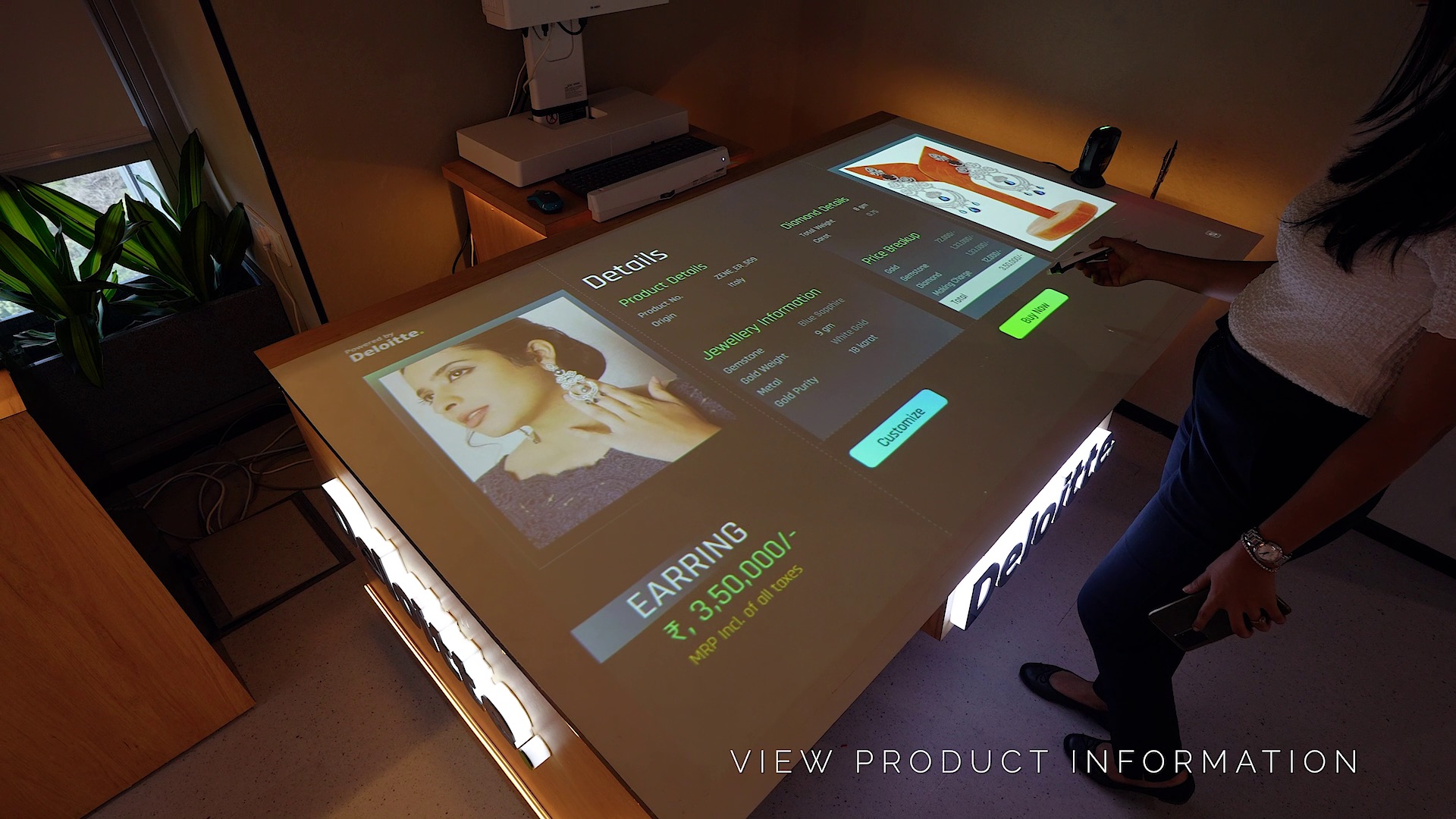 Interactive product information table for jewellery